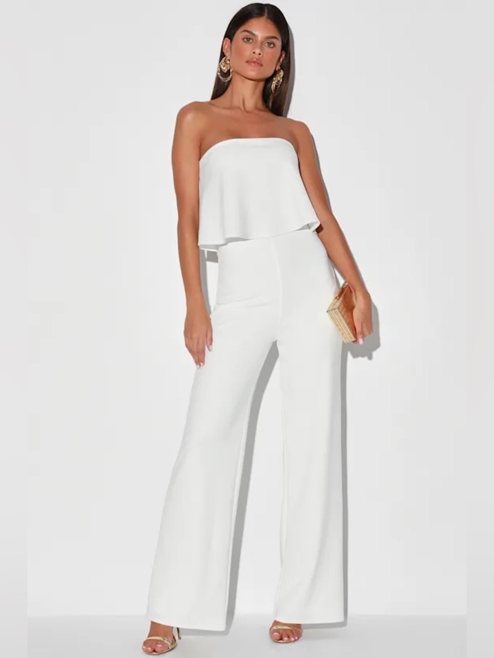 Lulus What Lovers Do White Strapless Wide Leg Jumpsuit